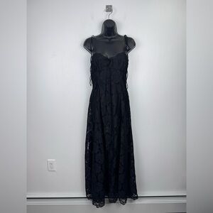For Love & Lemons Women Claudia Rose Lace Maxi Black Dress Size Medium